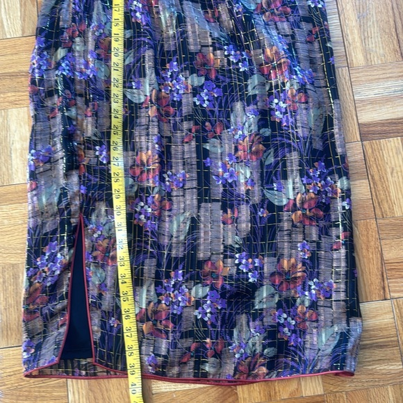 💕Vintage 💯Silk Chinese Cheongsam Floral Print, Gold Thread 8 EUC - Picture 12 of 13